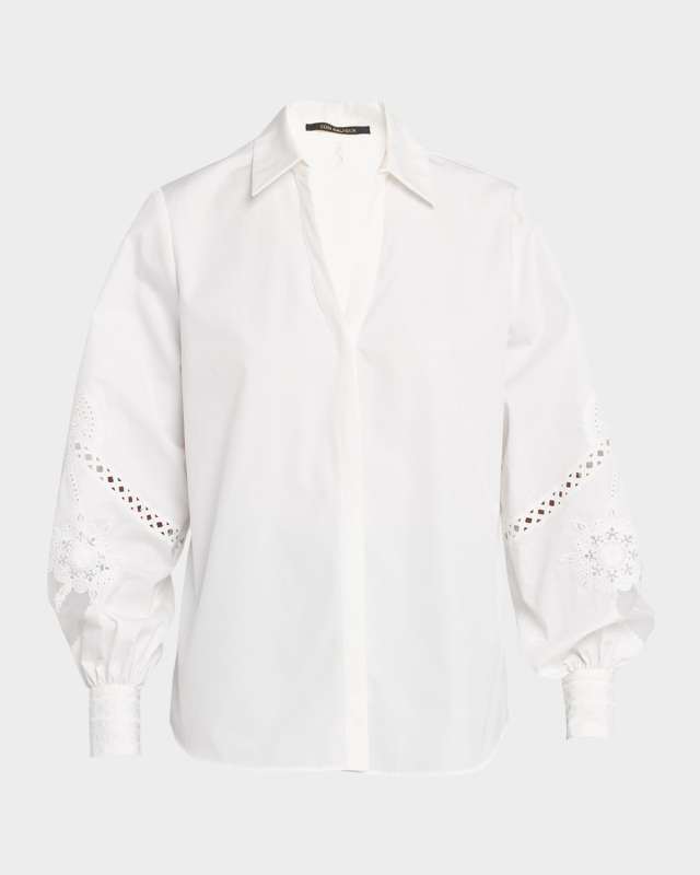 Calla Embroidered Blouson-Sleeve Blouse